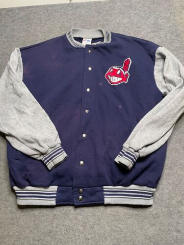 Vintage CLEVELAND INDIANS Snap DUGOUT Bomber JACKET Majestic Sz XL
