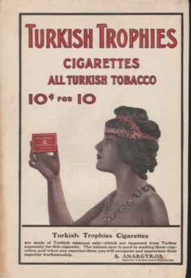 price of cigarettes in turkey in pounds 1901 TURKISH TROPHIE CIGARETTE TOBACCO SMOKE EGYPTIAN QUEEN SEMI-NUDE AD  11327