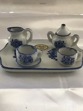 6 piece Andrea Sadek Blue Miniature Mini Tea Set