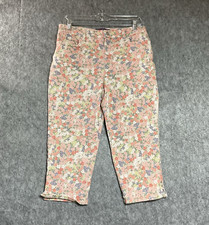 Vintage Capri Cropped Pants Womens Large Peach Floral Pockets Cottage 32x20