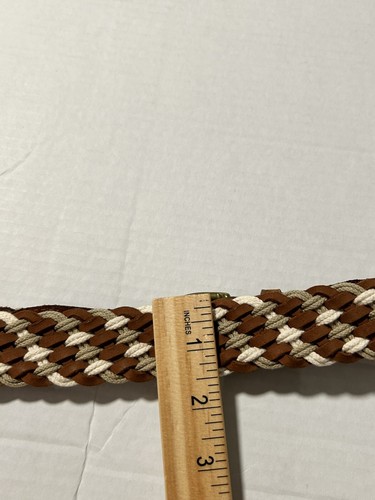 LL Bean Leather Woven Belt Women’s 36 Brown Tan Leather & Cord - Picture 5 of 5