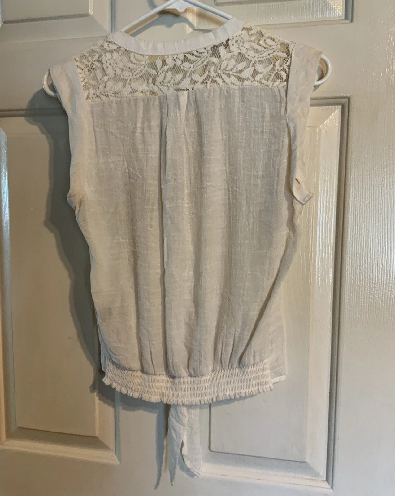 OFF WHITE Camicia abito in pizzo senza maniche nuova con etichette primavera estate top avorio bianco juniors