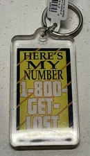 Here's My Number 1-800- GET-LOST Keychain New Old Stock Yellow Orange Key Ring