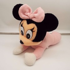 Disney World Baby Minnie Mouse Plush Vtg 1984 Crawling Vtg Terry Cloth Pink