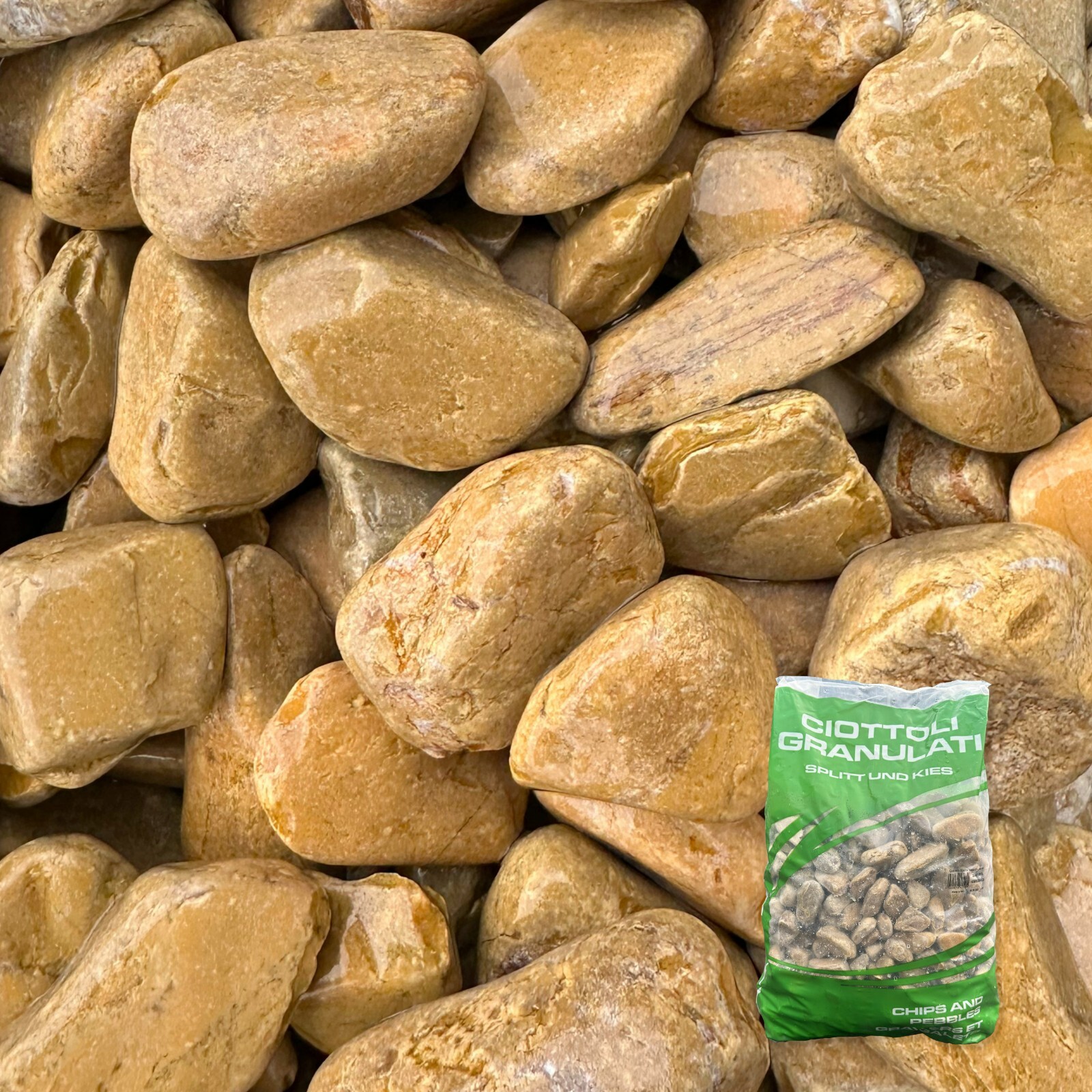 Sassi Giallo Siena Esterno Giardino Ciottoli Decorativi 25-40mm Confezione 25kg