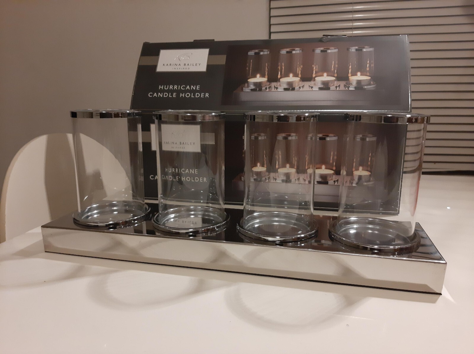 New Silver Hurricane candle holders x4 On Stand KARINA BAILEY