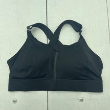 Black Zip Up Front Supportive Sports Bra Hook Loop Adjustable Straps Womens 1XL