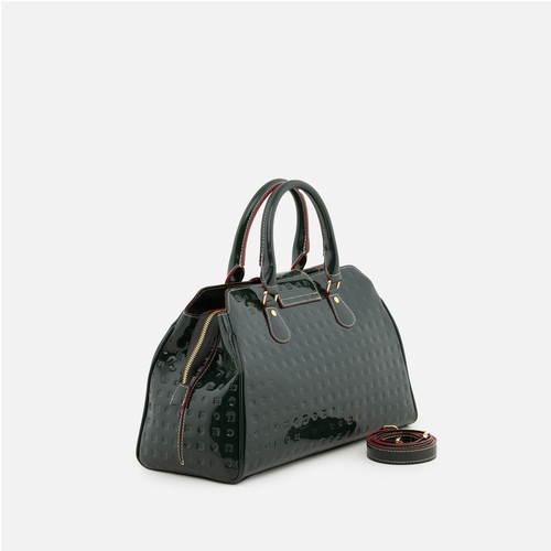 NWT ARCADIA Teresa Leather Satchel With Tab Closure Forest Made In Italy - Picture 5 of 13