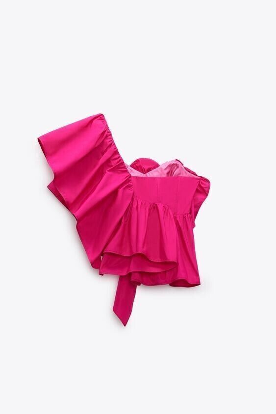 ZARA WOMAN NWT FUCHSIA RUFFLED ASYMMETRIC TOP 8546/180 SIZE ZARA WOMAN NWT FUCHSIA RUFFLED ASYMMETRIC TOP 8546/180 SIZE