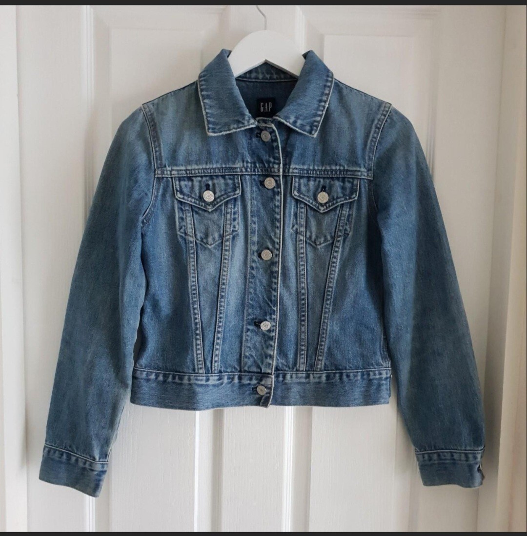GAP Denim Jacket Short Blazer Blue Y2K 90s Style Size XS UK 6-8-image