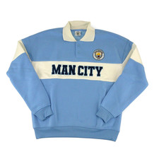 Manchester City Sweatshirt Mens Small Blue Colour Block Polo Fleece Long Sleeve