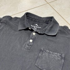Tommy Bahama Polo Shirt Mens Medium Gray Pocket Marlin Logo Short Sleeve Washed