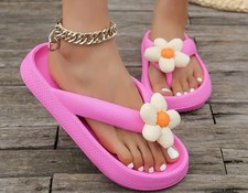 Women's Floral Embellished Slip-On Flip Flops - Soft EVA Fabric Casual