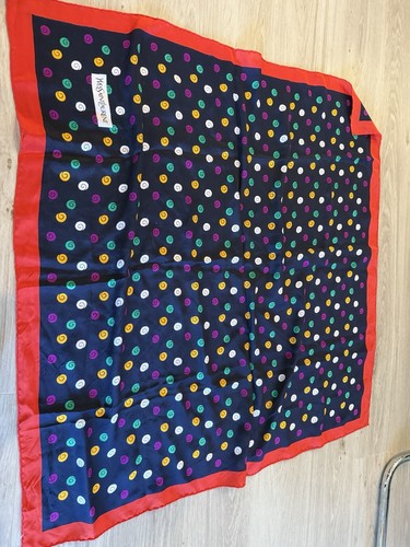 Yves Saint Laurent Vibrant scarf red border multicolored Polka Dot Swirl - Picture 1 of 3