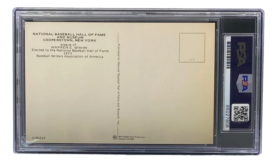 Warren Spahn Signed 4x6 Milwaukee Braves Hall Of Fame Plaque Card PSA/DNA - Image 2 of 4