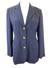 LAUREN RALPH LAUREN Wool Blazer Womens Size 4 Navy Gold Button Preppy Classic