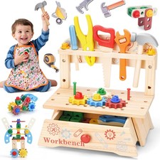 Kids Tool Set, Wooden Toddler Tool Set with Apron, Toddler Tool Bench, Educat...