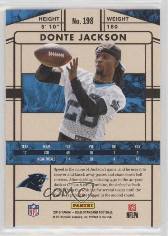 2018 Panini Gold Standard Rookies Rose Gold /25 Donte Jackson #198 Rookie RC - Image 2 of 2