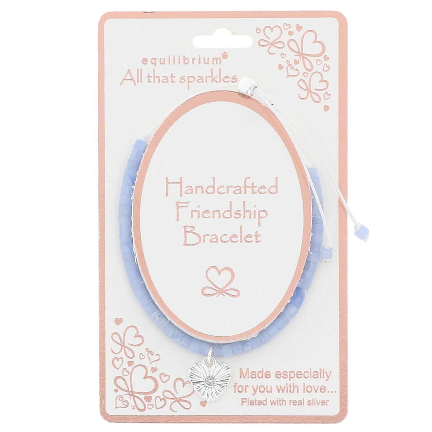 equilibrium Friendship Bracelet Blue Beaded Silver Plated Heart Charm Gift