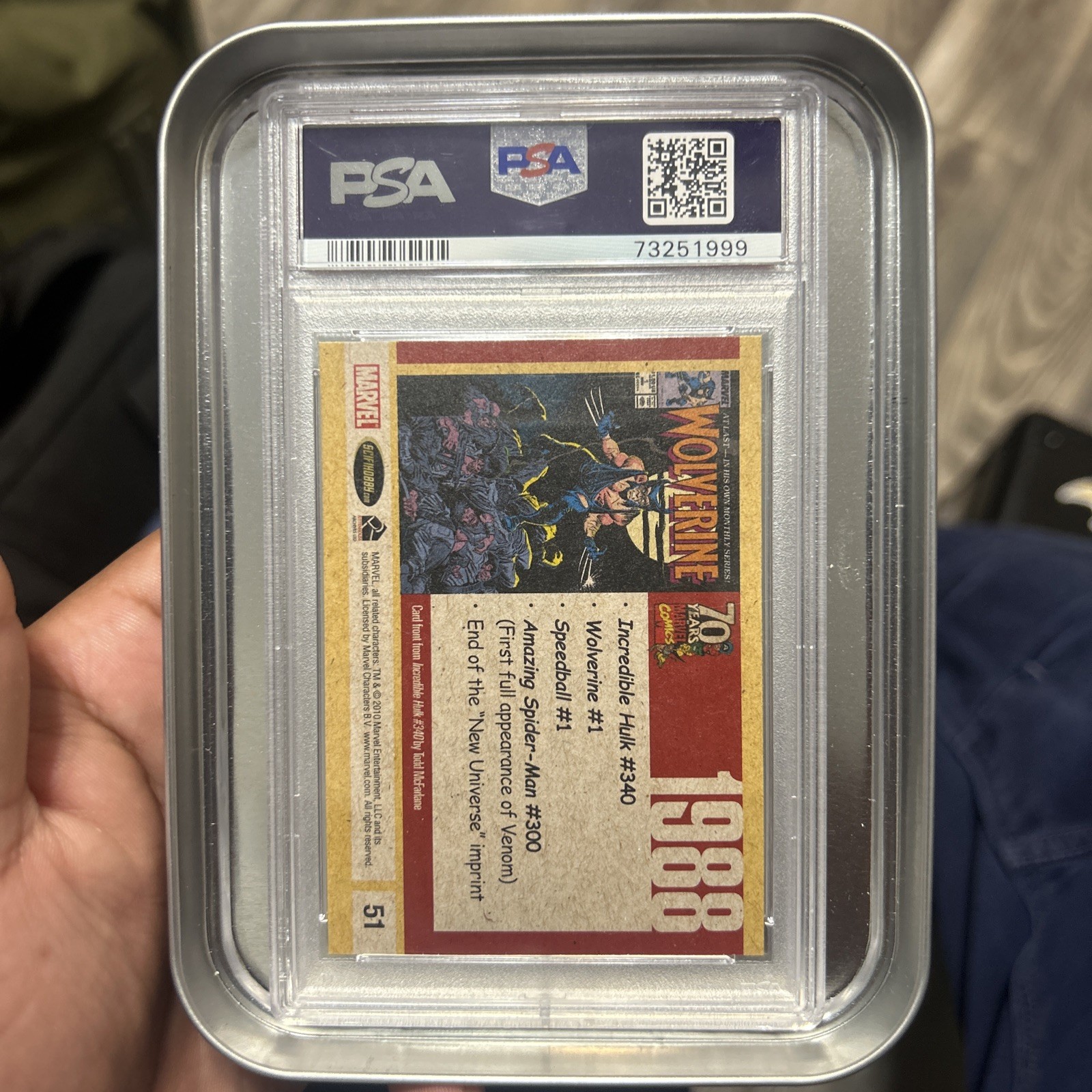 2010 MARVEL 70TH ANNIVERSARY - #51 - 1988 - PSA 9 Wolverine view 2
