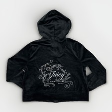 Juicy Couture Y2K Black Scottie Velour Velvet Hoodie Rhinestones Women  s Sz L