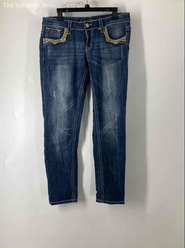 Grace In LA Womens Blue Medium Wash 5-Pocket Design Denim Skinny Jeans Size 30