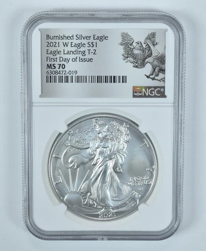 2021-W Burnished Silver Eagle Type 2 First Day Of Issue MS70 NGC ASE Label *9004