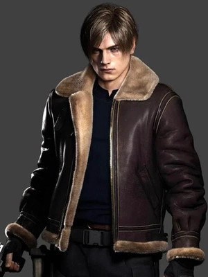 Resident Evil 4 Leon S. Kennedy Brown Bomber Jacket Men s Cosplay Costume