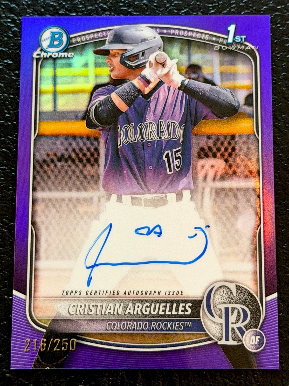 2025 Bowman Chrome CRISTIAN ARGUELLES Purple Refractor Auto /250 1st - Rockies🚀