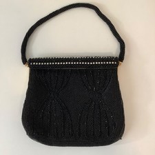 Walborg Vintage Beaded Evening Bag Black Small Purse w/ Strap