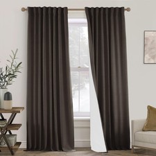 PANELSBURG Dark Brown Linen Blackout Curtains 96" Long 2 Panels w/ Back Tabs