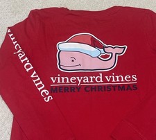 Vineyard Vines Christmas RED Whale Santa Hat Shirt Kids Sz M 10 12