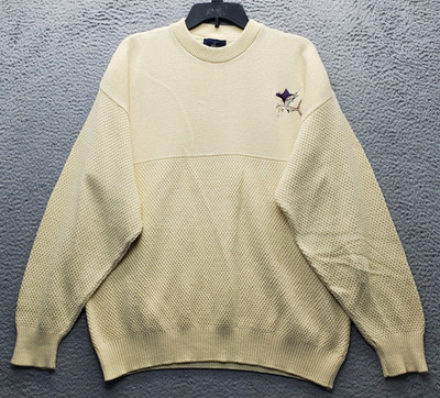 Vtg Guy Harvey Sweater Mens Large Yellow Chunky Knit Embroidered Marlin Fish