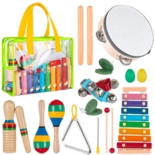 Kids Musical Instruments Set - Wooden Percussion Toys for Toddlers 3-5