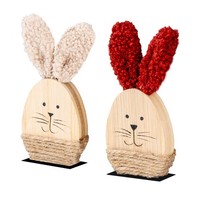 Osterhase Deko Aufsteller Set H12Cm Holz PlüSch Osterdeko Figur Tischdeko Hase
