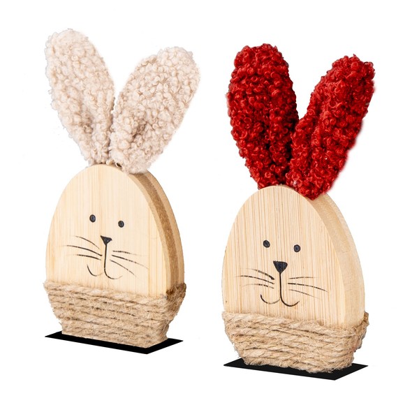 Osterhase Deko Aufsteller Set H12Cm Holz PlüSch Osterdeko Figur Tischdeko Hase-image