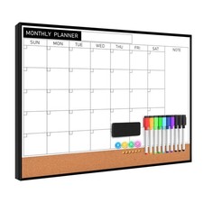 Dry Erase Calendar Cork Board Combo, 18 x 24 Inches Monthly Calendar Whiteboa...