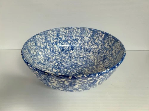 Vintage STOVIT blue wave oversized ceramic pottery spongeware bowl 1970's ITALY