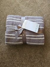 Barefoot Dreams CozyChic Double Stripe Throw Blanket Beachrock/Cream Size 45  x60