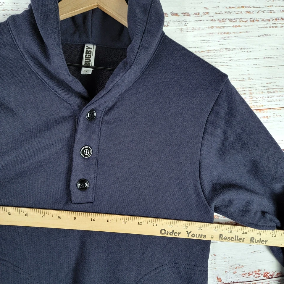 Suéter de Rugby American Apparel Para Hombres S Azul Chal Cuello Pullover EE. UU. Botón L/S Foto 4 de 4
