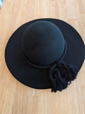 Vintage Soft Black Felt Women's Hat With Tadsels By August Hat Company