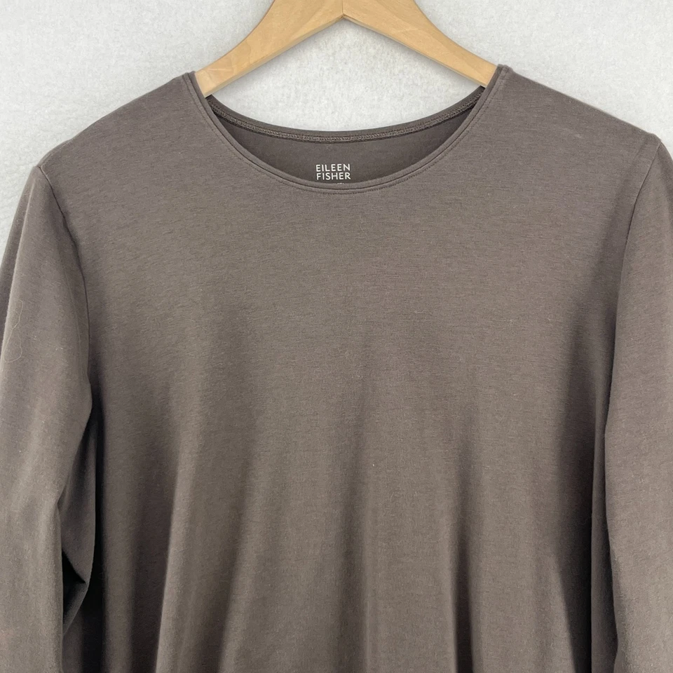 Top EILEEN FISHER XL Elástico Algodón Orgánico Cuello Redondo Manga Larga Marrón EE. UU. Foto 3 de 4
