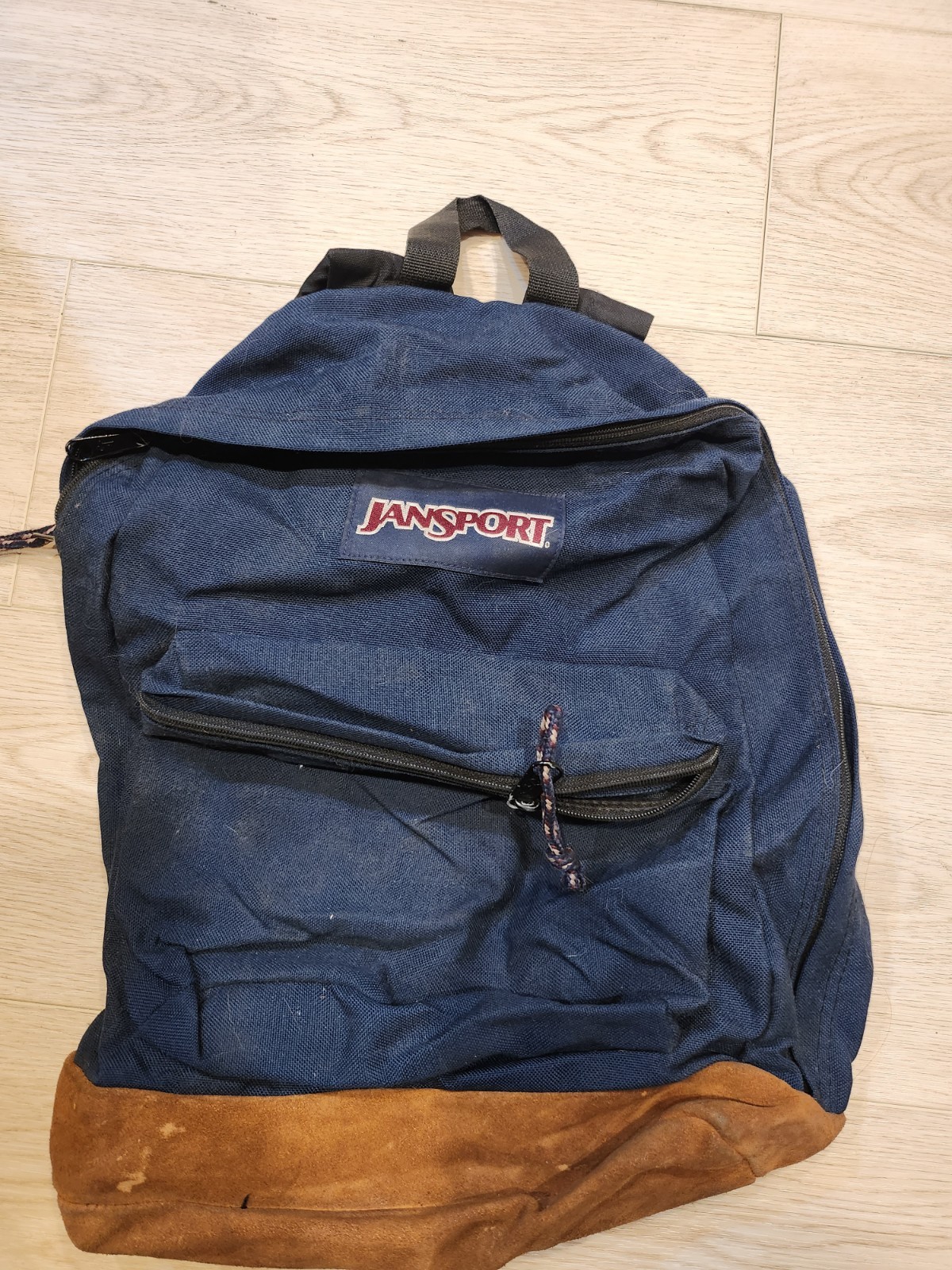 Vintage Jansport Backpack 90's Blue With Brown Suede Bottom 3 Pockets Made USA