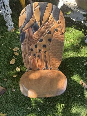 Gorgeous African Birthing Hand Carved Wooden Chair Giraffe Design