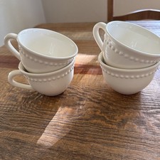 Set of 4 Pottery Barn Emma Creamy White Coffee/ Tea Cups Beaded Stoneware