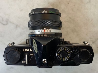 OLYMPUS OM-1N Black Film Camera. 50mm f1.8 Lens + Recordata Back 3