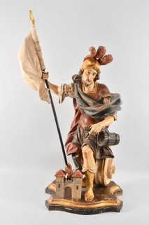 O43B05 St. Florian Holz Figur geschnitzt und gefasst teils vergoldet um 1900