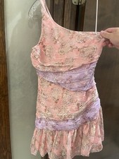 LoveShackFancy Women's 4 Pink/Purple Floral One Shoulder Ruffle Mini Dress NWT