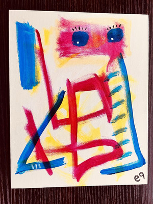 e9Art 8x10 'the cage is half empty' abstract primitive outsider art brut naive