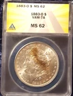1883-O MORGAN DOLLAR  *BRIGHT WHITE*TONED FACE*  MS-62  VAM-7A   *ONLY 2 HIGHER*